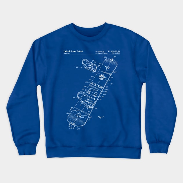 Snowboard Patent - Snowboarding Art - Blueprint Crewneck Sweatshirt by patentpress